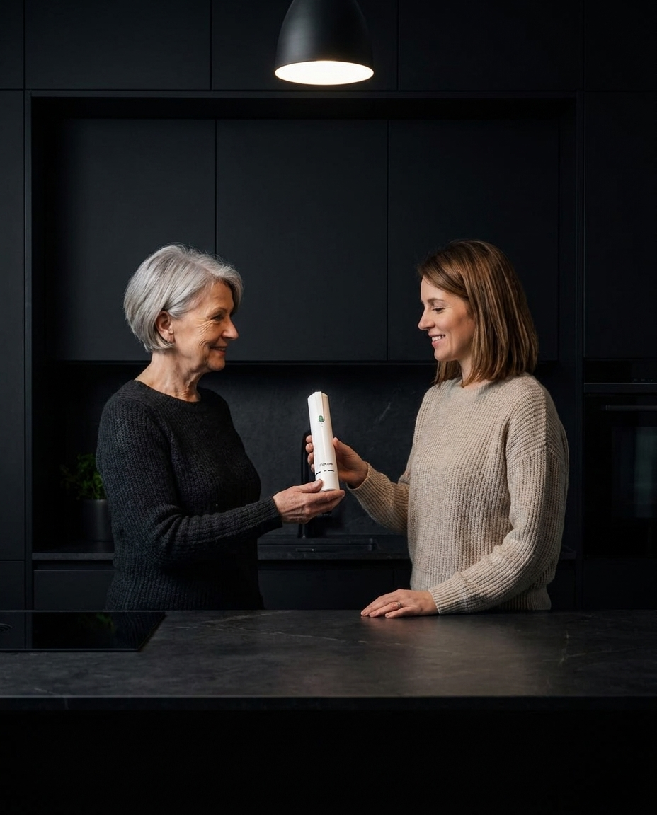 Woman sharing a Triform vacuum sealer with her adult daughter